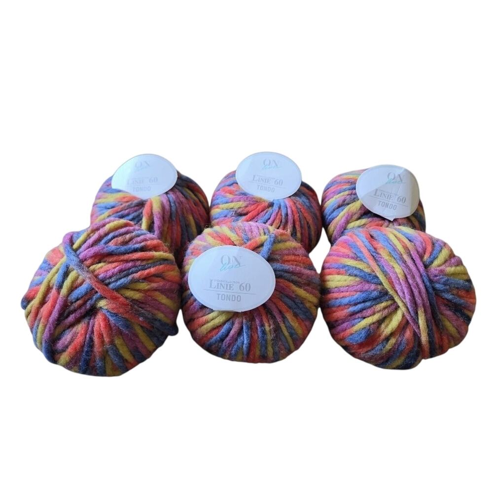 ON line Linie 60 Tondo Yarn Lot 6 Skeins Super Bulky 100% Wool Variegated Multi